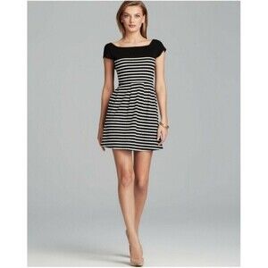 French Connection Black Striped Open Back Dress Size 0